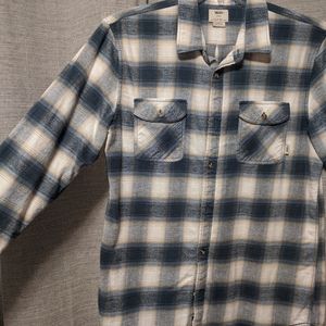 Blue, white and yellow long sleeve flannel